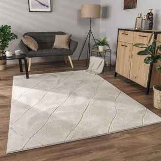 Paco Home Alfombra Salon De Habitacion Pelo Corto Boho Chic Nordica 3D Moderna 160x220 cm, Crema 2 - Paco Home
