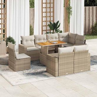 vidaXL Set De Sof&aacute;s De Jard&iacute;n Con Cojines 9 Pzas Rat&aacute;n Sint&eacute;tico Beige Vidaxl