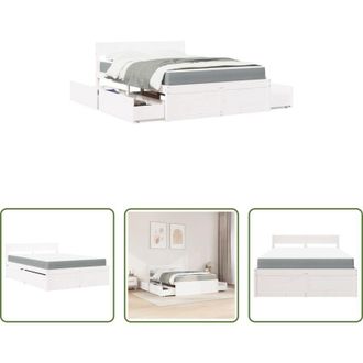 vidaXL vidaXL Letto in legno massello - Letto Cassetti e Materasso Bianco 140x190cm Legno Massello Pino