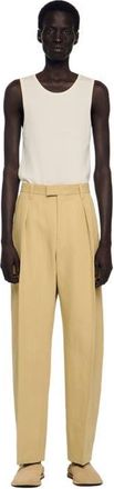 Sandro Wide pleated cotton-linen trousers in Beige at Nordstrom, Size 42 X 31 Eu