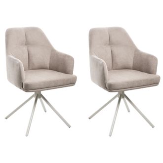 Beliani Conjunto De 2 Sillas De Comedor Modernas De Tela Asiento Acolchado Patas De Metal Beige Giratorias Gris Pardo Mira