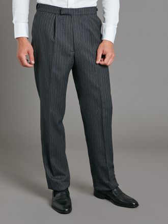 Oliver Brown Pleated Morning Trousers - Dark Classic Stripe