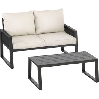 TecTake Captive aluminum garden lounge set in rope design in Dark Grey | Size: 2 Seater