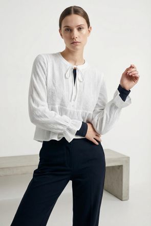 Only Langarmbluse ONLY ONLVICKY LIFE L/S EMB TOP WVN NOOS, Damen, Gr. XS, cloud dancer, Web, Obermaterial: 100% Polyester, unifarben, regular fit normal, V