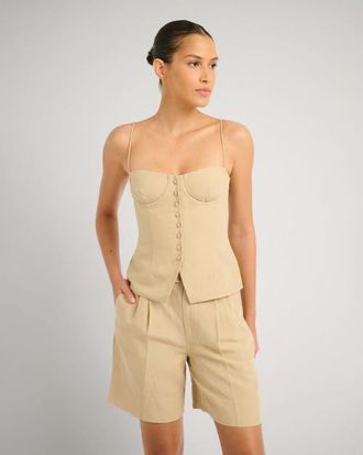 Onia Air Linen Fitted Corset Underwire Top in Jute at Nordstrom, Size 10