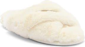 Bcbgmaxazria Faux Fur Slide Slipper in Ivory at Nordstrom Rack, Size Medium
