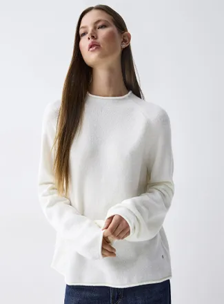 Twik Womens Rolled hem boucl&eacute; knit sweater