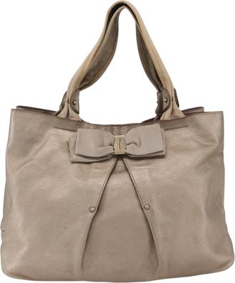 Ferragamo Vala Handbag Leather Gold Leather Handbag (Pre-Owned)