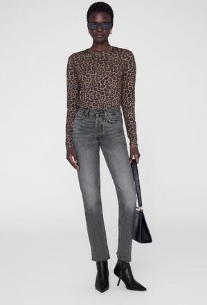 Anine Bing Sylvie Long Sleeve Tee in Black /Brown Leopard at Nordstrom, Size X-Small
