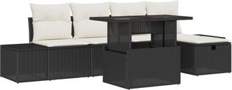 vidaXL Garden Sofa Set 7 pcs Black Poly rattan Vidaxl