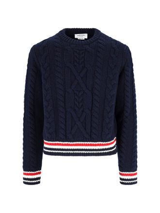 Thom Browne Blue Cable Knit Virgin Wool Sweater