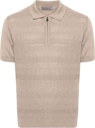 Corneliani ribbed-knit polo shirt - men - Silk/Cotton - 56 - Neutrals
