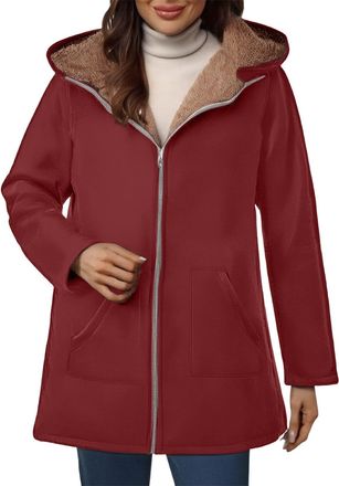 Generic Womens Jackets, Fleece Lined Cozy Winter Hoodie, Full Zip Thermal Warm Coat with Pockets for Cold Weather