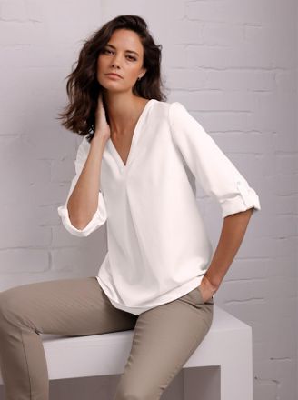 Cr&eacute;ation L Schlupfbluse CREATION L PREMIUM, Damen, Gr. 36, wei&szlig;, 70% Modal, 30% Polyester, unifarben, V-Ausschnitt, Blusen Schlupfbluse