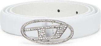 Diesel 1.9cm slim leather belt with crystal buckle - Belts - Woman - White