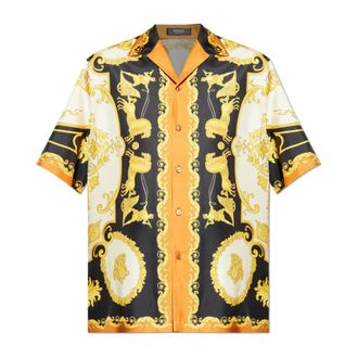 Versace Short Sleeve Shirts, male, Yellow, Size: 2XL Silk Short-Sleeve Shirt