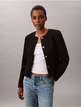 Calvin Klein Womens Tweed Jacket - Black - 4