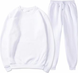 Generic Mens Tracksuit Full Set Long Sleeve Sweatshirt And Sweatpants Set Joggers Sets 2 Piece Crew Neck Jumper Pullover Tracksuit Casual Sport Outfits Lounge