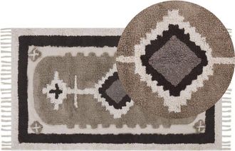 Beliani Alfombra De Algod&oacute;n Beige Patr&oacute;n Abstracto 80 X 150 Cm Borlas Tradicional Sala De Estar Dormitorio Geyve