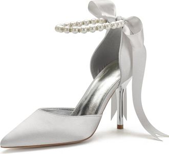 Miyoopark Wedding and Evening Shoes for Women Prom Pumps with Ribbon M532 Silver UK 7.5
