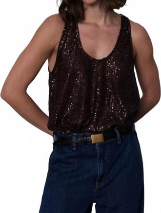 Secular Sequin Tank Top In Chocolate