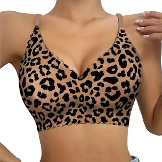 Generic Support Bra Womens Leopard Print Seamless Bralette Wireless Comfort Bra Supportive Non Padded for Everyday Wear Plunge Bra Running Bra Gym Bra Padded 