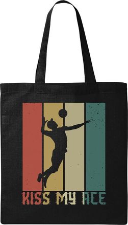 Generic Retro Poster Styled Kiss My Ace Volleyball Graphic Natural Ecological Cotton Tote Bag Black