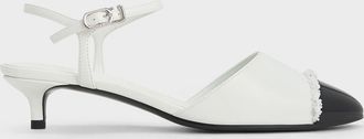Charles & Keith Pearl-Embellished Cap-Toe Kitten Heels