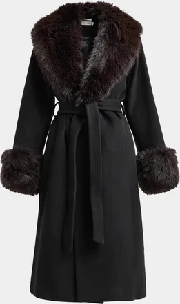 SIMKHAI Kinsley Faux-Fur Belted Long Coat