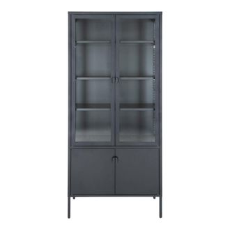 Moloo Vitrina de cristal de 4 puertas en acero negro 80x180 cm