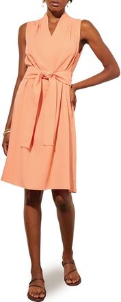 Ming Wang Sleeveless Tie Waist Crepe Dress in Coral Sand at Nordstrom, Size X-Large