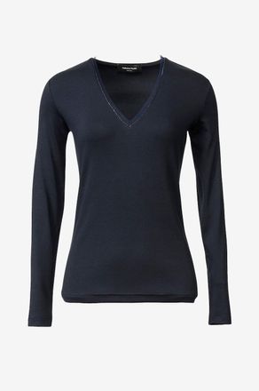 Fabiana Filippi T-Shirt mit V-Ausschnitt verziert mit T&uuml;ll und Strasssteinen