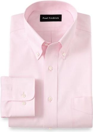 Paul Fredrick Tailored Fit Non-iron Cotton Pinpoint Solid Button Down Collar Dress Shirt in Pink at Nordstrom, Size 17.5 - 36