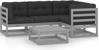 vidaXL Juego De Muebles De Jard&iacute;n 5 Pzas Y Cojines Madera Pino Maciza Vidaxl