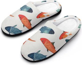 Generic Colorful Japanese Fish Mens Slipper Slip On Winter Warm House Slippers Shoes Indoor Outdoor
