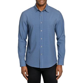 W.R.K Slim Fit Faded Check Performance Button-Up Shirt in Navy at Nordstrom, Size Xx-Large