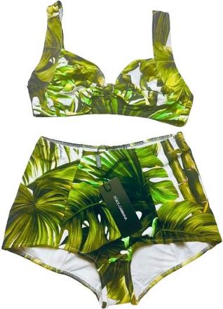 Dolce & Gabbana Green Palm-Leaf Print Bikini Set Size M