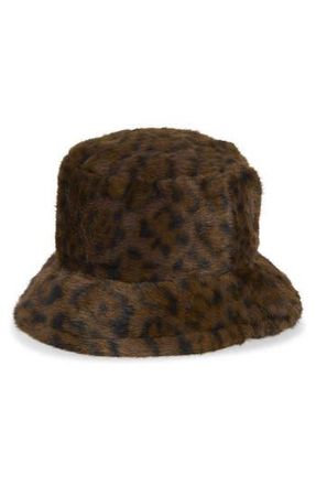 BP. Faux Fur Bucket Hat in Brown Leopard at Nordstrom Rack