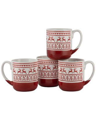 10 Strawberry Street Set Of 4 Reindeer Sweater Wax Resist Mugs
