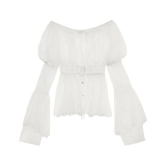 Blumarine Blouses, female, White, Size: 2XS Off-shoulder Lace Blouse