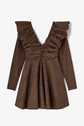Ganni Dress in Check Taffeta - Size 2 Brown
