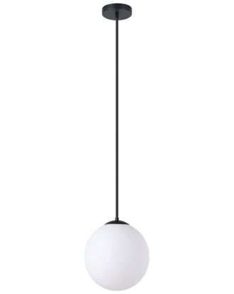 Eglo Eglo Rondo 1 Light Pendant With Black Finish & White Glass Shade