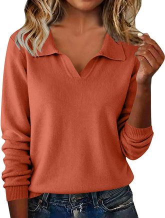 Generic Womens Jumper, Womens Jumpers Cashmere Jumper Sweaters for Women UK Slim Fit Long Sleeve Tops Clothing Fashion Solid Color Knit Sweatshirts Pullover L