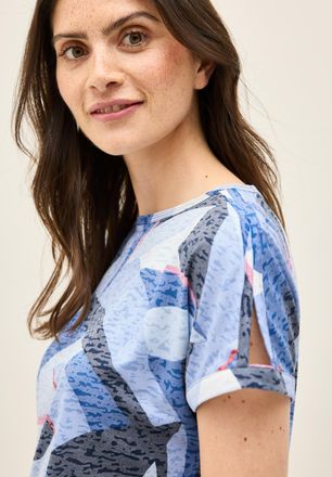 Cecil Print-Shirt CECIL, Damen, Gr. M (40), blau (urban navy), Jersey, Obermaterial: 65% Polyester, 35% Viskose, bedruckt, normal h&uuml;ftbedeckend, U-Boot-Auss