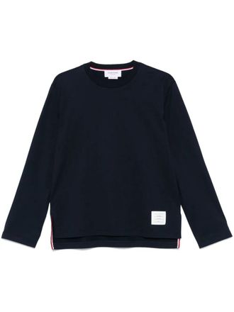 Thom Browne Oversized Long Sleeve Tee W/ Rwb Knit Trim In Medium Weight Jersey