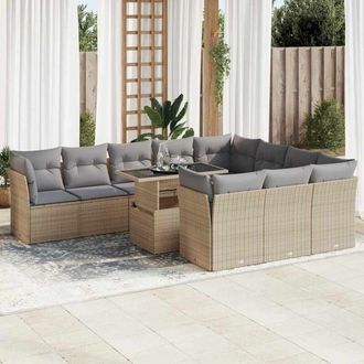 vidaXL Set De Sof&aacute;s De Jard&iacute;n 11pzas Con Cojines Rat&aacute;n Sint&eacute;tico Beige Vidaxl