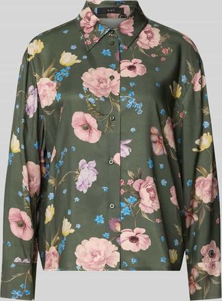 Oui Regular Fit Bluse aus Viskose im Allover-Look in Khaki, Gr&ouml;&szlig;e 34