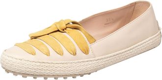 Tod's Tods Beige/yellow Leather And Suede Bow Espadrille Flats