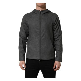 Dolce & Gabbana Zip-throughs, male, Gray, Size: M Hooded Full Zip Bomber Jacket