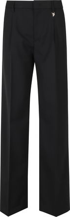 Dondup Lia Black Virgin Wool Loose-Fit Straight-Leg Pants